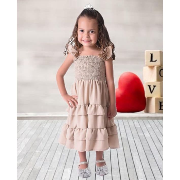 Vestido Tres Maria Infantil Criança Vestito Rodado Com Babado Casual Para Festa Luxo Menina Princesa