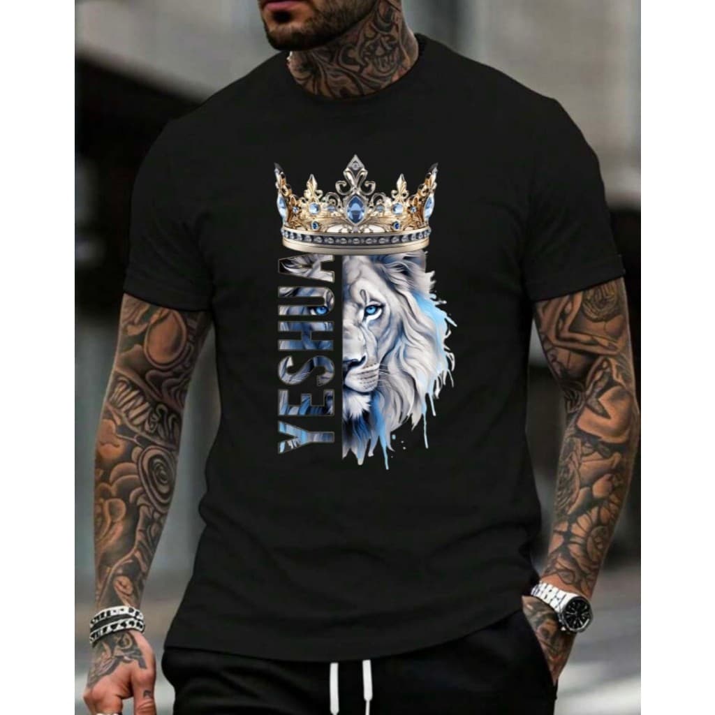 Camiseta Masculina Camisa Casual Basica Para Dia a Dia Academia Lazer Estampada Leão Yeshua 100% Algodão Top