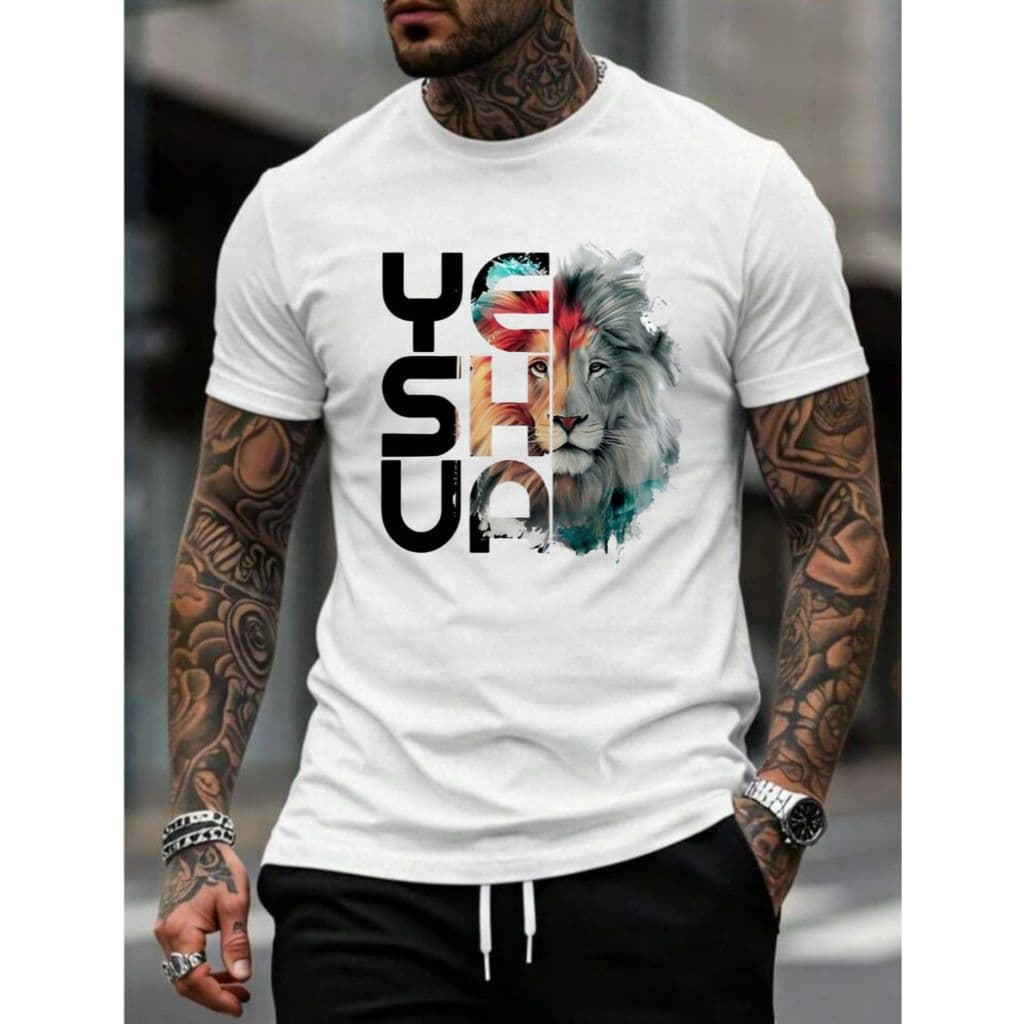 Camisa Masculisa Camiseta T-Shirt Casual Dia a Dia Lazer Verão Tecido Leve Confortavel Estampada Leão Yeshua 100%Algodão