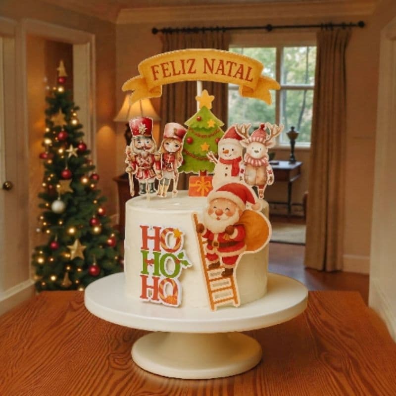 Topo de Bolo Natal / Topo Natalino / Papai Noel / Personalizado / Feliz Natal”
