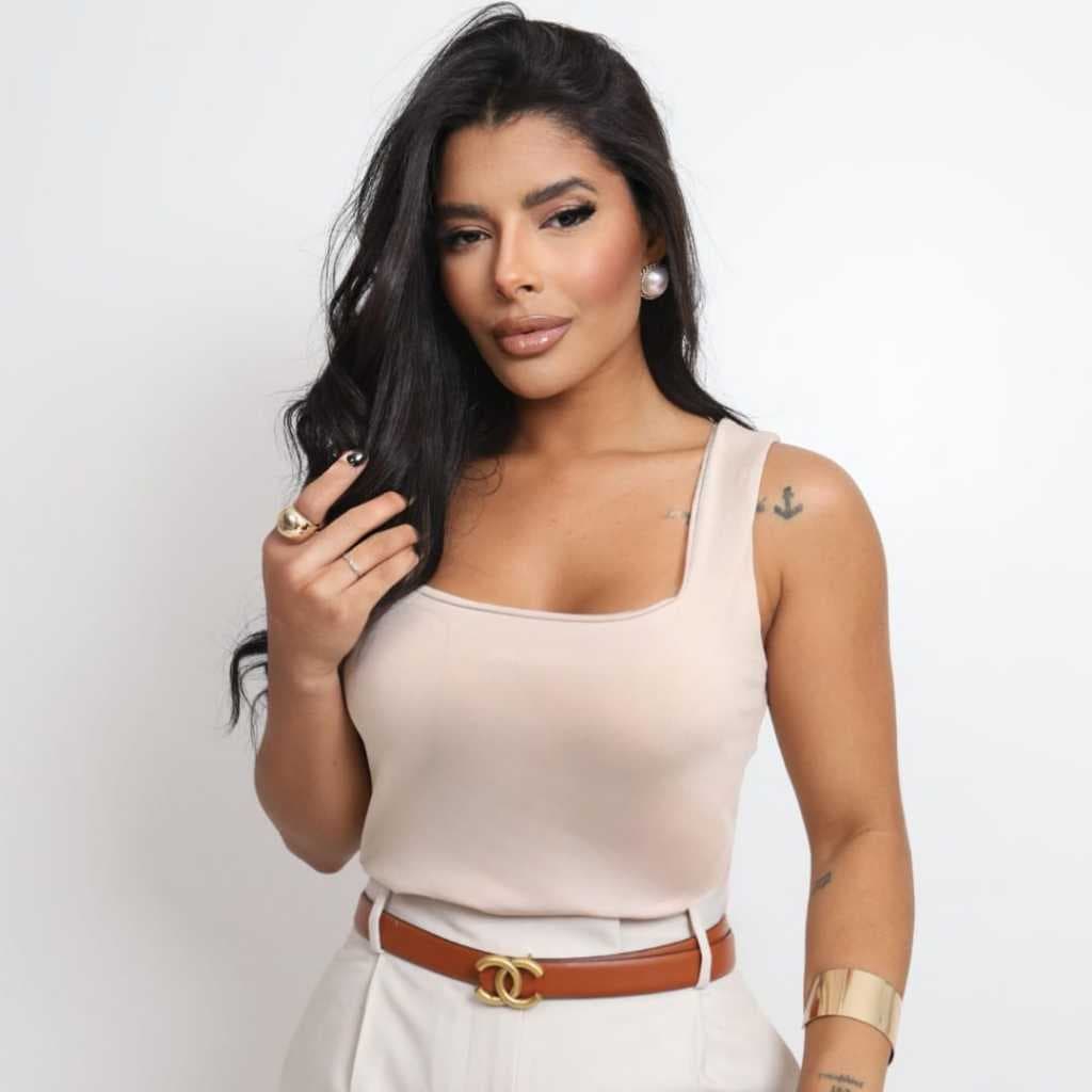 Blusa Regata Feminina Suplex Decote Quadrado Poliamida de Qualidade Forro Duplo no Busto Verão Blusa Feminina Estilosa