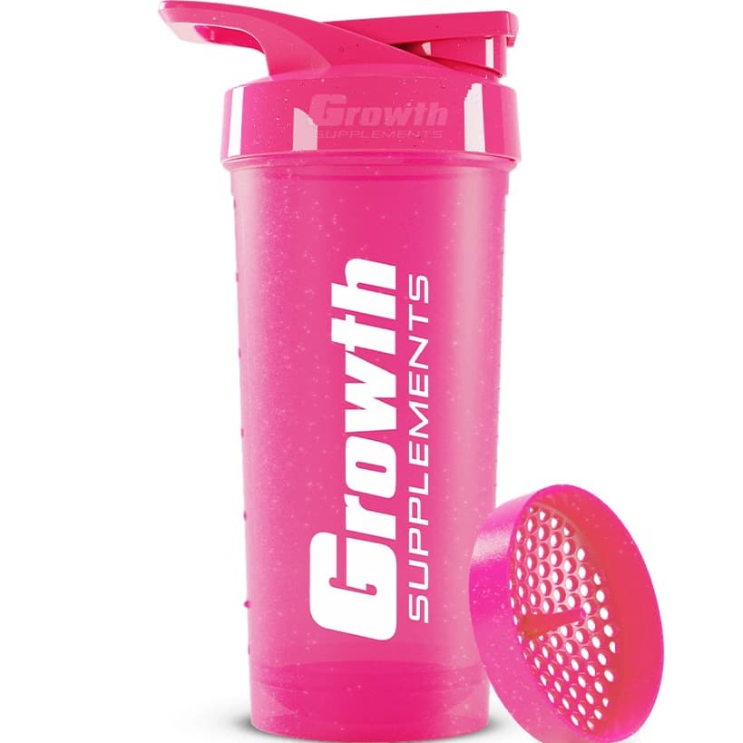 Coqueteleira Growth 600ml (Rosa Glitter) Squeeze - Garrafa - Shakeira | Acessório para Treino - Academia