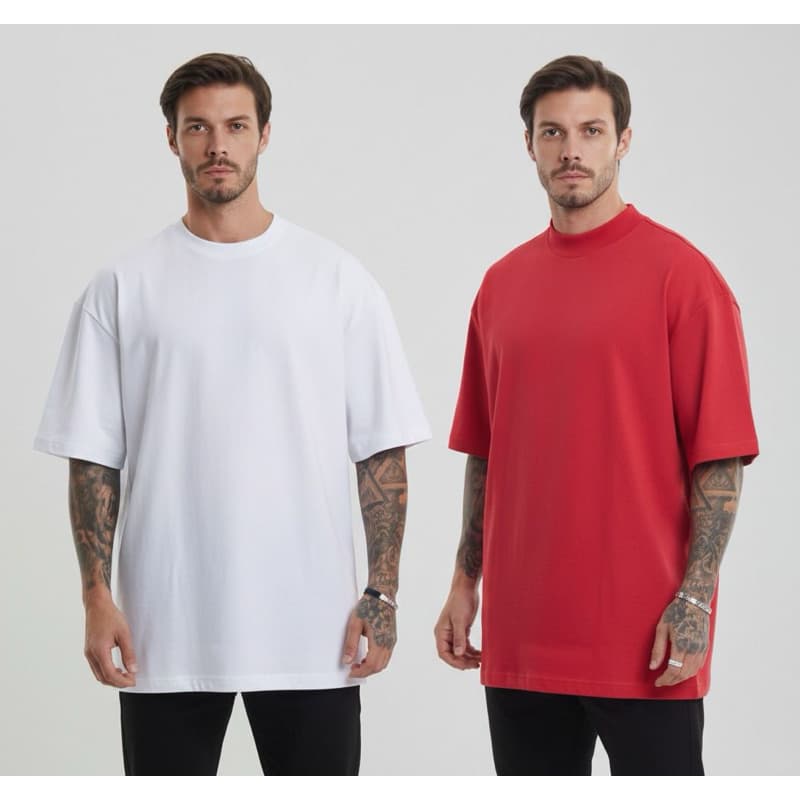 Camisetas Oversized Masculina Branco e Vermelho Combo 2 Camisetas Oversized Masculinas  Vermelha Natal  Branca Ano Novo