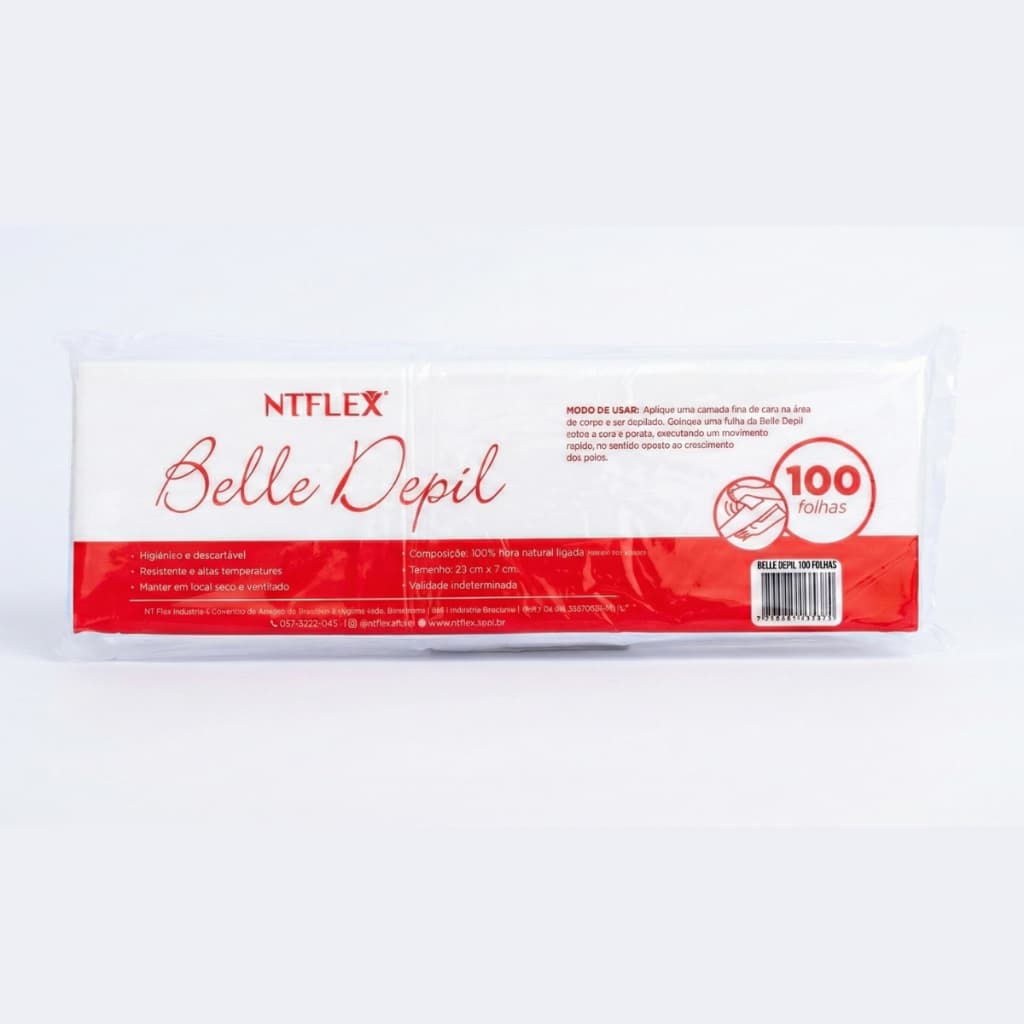 Lenços Para Depilação PROFISSIONAL Belle Depil - 100 Folhas Resistentes 23x7cm