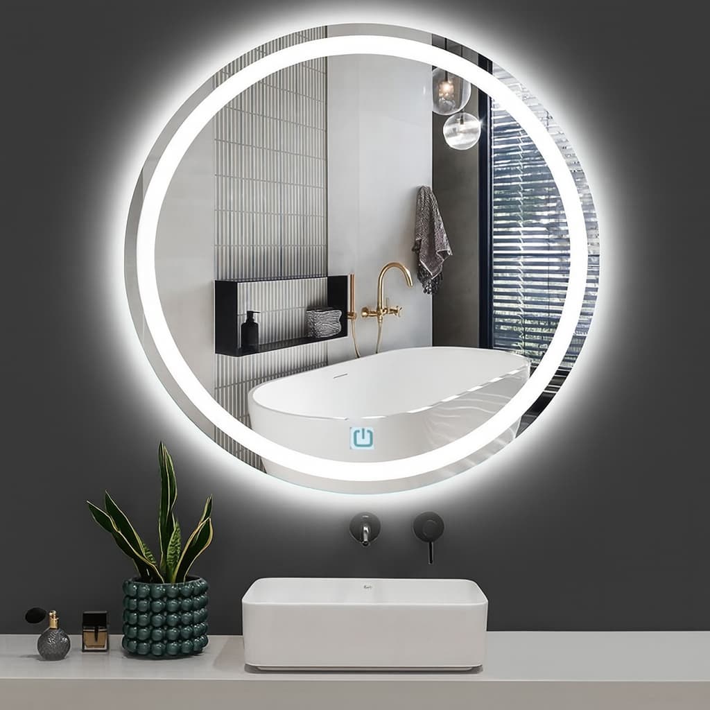 Espelho Jateado 60cm Led Quente E Frio e Touch Com Fonte  Quarta Banheiro Salão De Beleza