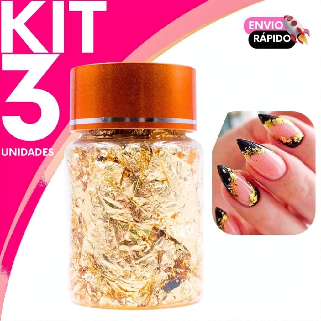 Folha de Ouro Para Unhas Dourada P/ Gel, Acrílico e Fibra Nail Art