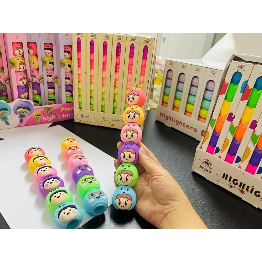 Caneta Mini Marca Texto Fofo Formado Diversos estampas animais safari Com 5 Cores Menino Menina