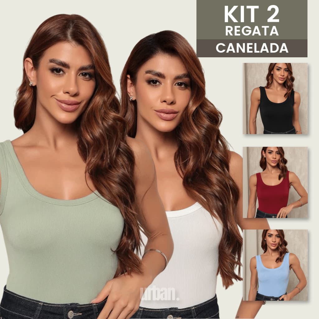 Kit 2 Regata Feminina Canelada | Blusinha Básica em Poliamida com Elastano Ribana | Estilosa e Macia