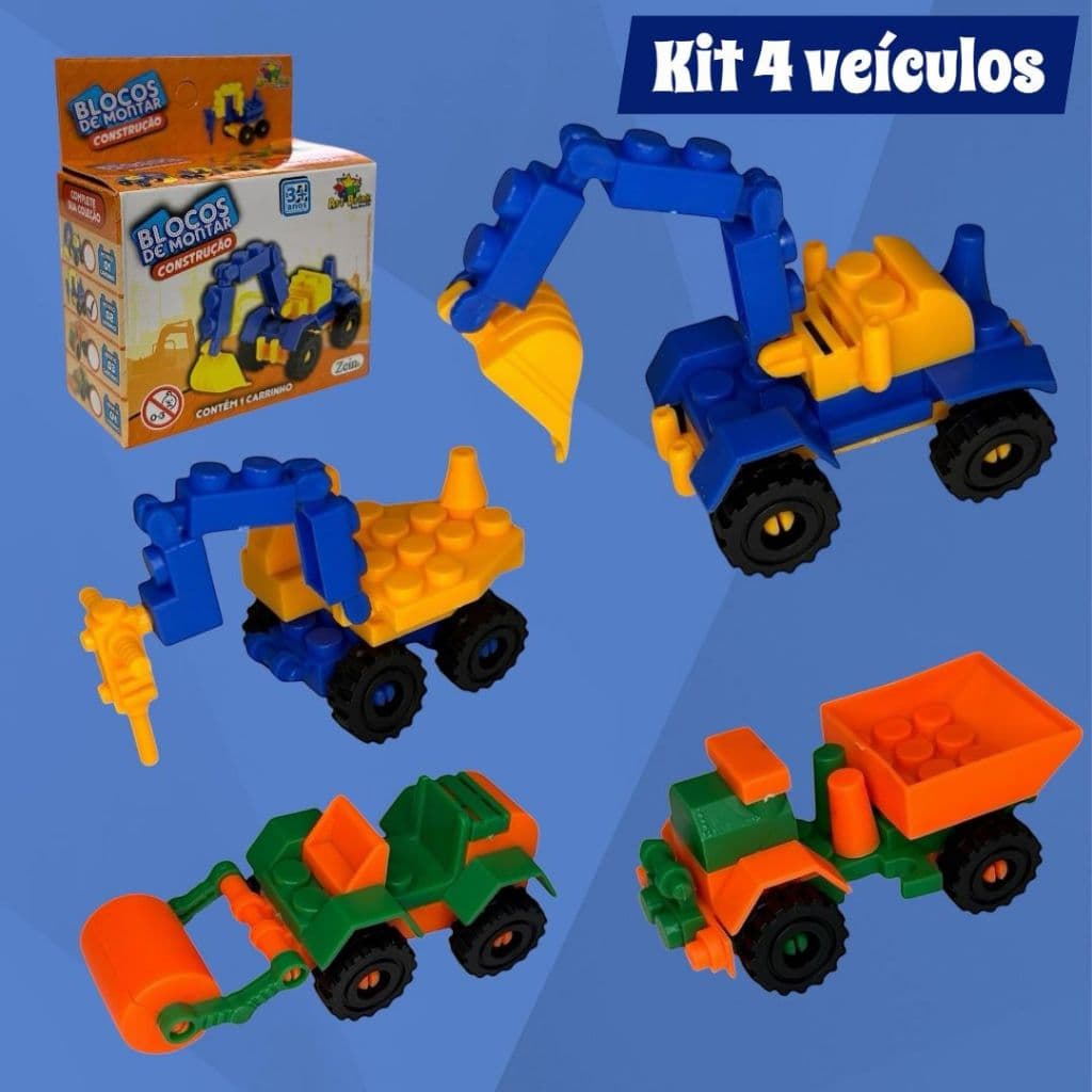 Blocos De Montar Kit 4 Veículos De Construção Brinquedo Infantil Envio Imediato