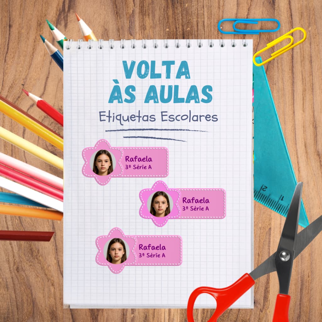 Etiquetas Escolares Personalizadas 2x4cm – Kit 60 Unidades – Papel Fotográfico Adesivo à Prova D’Água