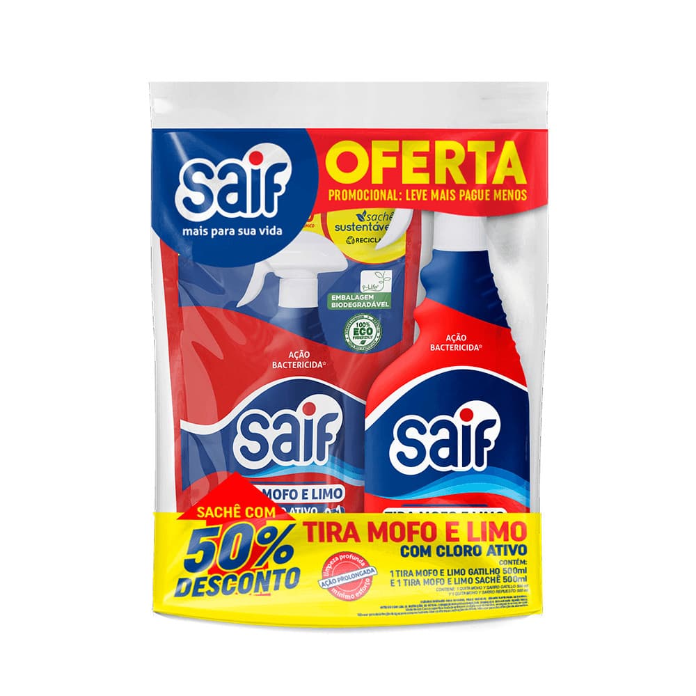 Kit limpezas Tira Mofo e Limo limpa tudo  Gatilho 500ml + Sachê 500ml Saif