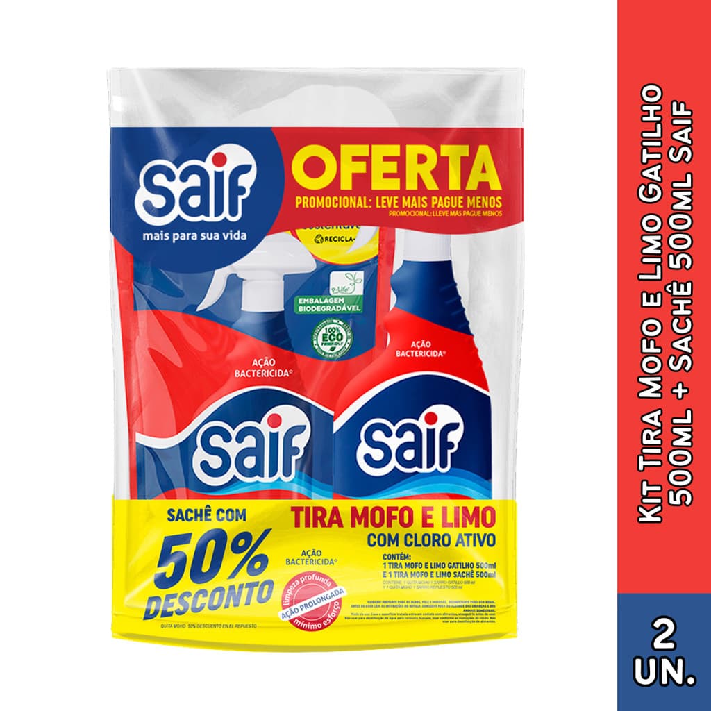 Kit Tira Mofo e Limo Gatilho 500ml + Sachê 500ml Saif