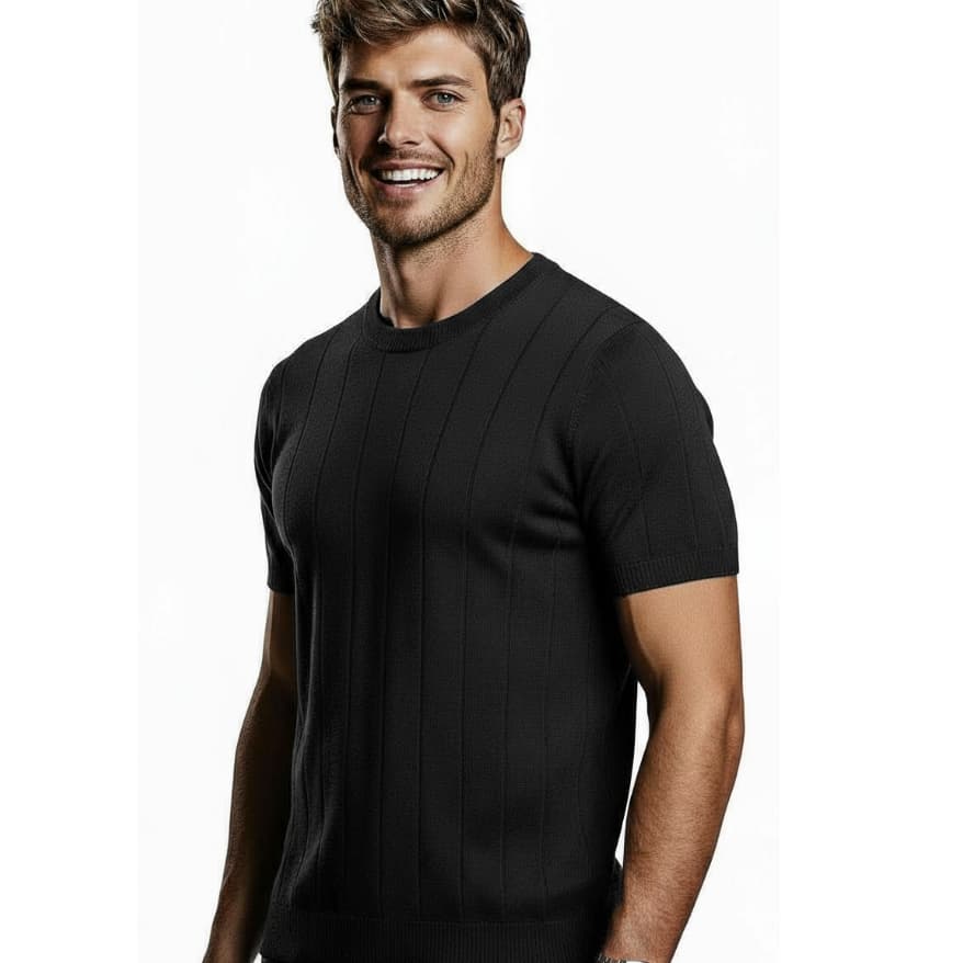 Camisa Masculina Preta Casual Social Camiseta Masculina Slim Malha Tricot