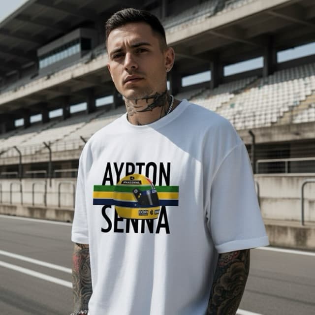 Camiseta oversized off white unissex Ayrton Senna camisa Senna fórmula 1