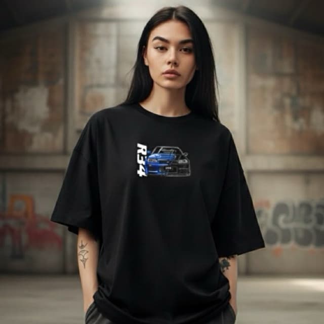 Camiseta Preta Skyline R34, Automobilismo, Evento de Corrida, Carros, Fórmula 1