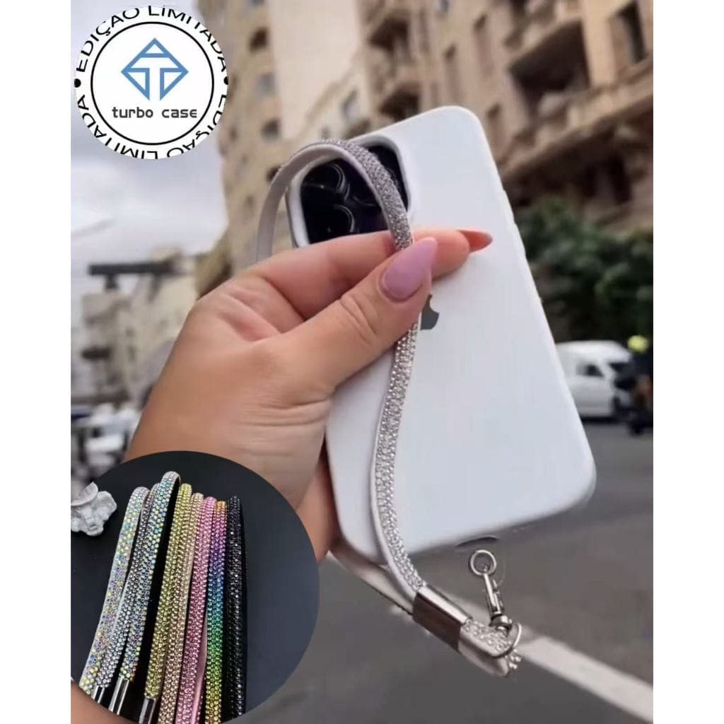 Alça Cordão Reforcado de Mao para Telefone Brilhante curtinha Universal Luxo com Strass Anti-Perda e Design Elegante