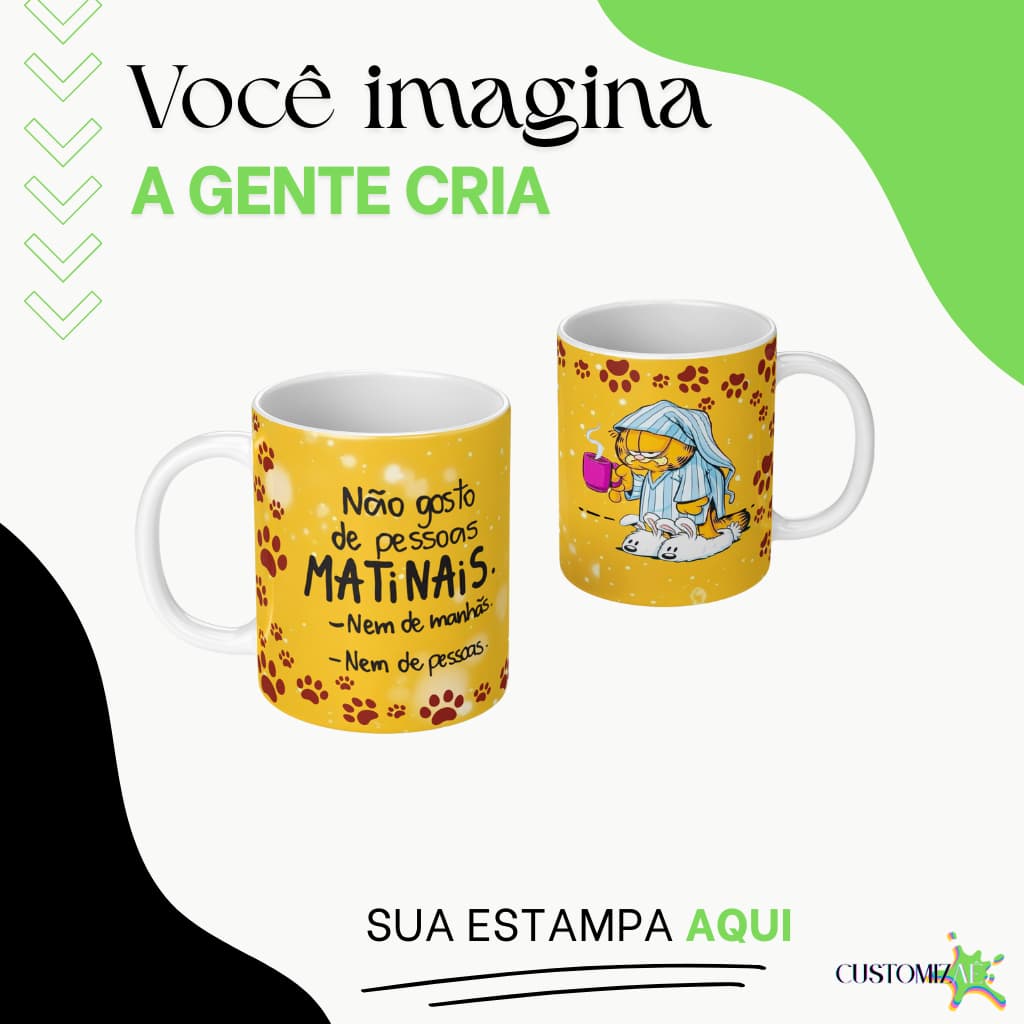 Caneca de Porcelana Garfield | Não Gosto de Pessoas Matinais | Presente Criativo | Meme | Plástico|