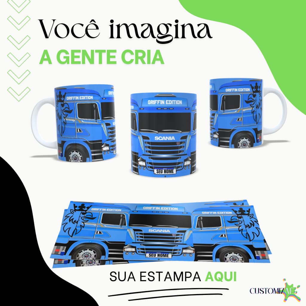 Caneca Caminhoneiro Personalizada com Nome | Caminhão | Porcelana | Xícara |