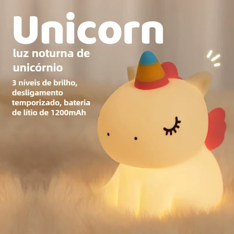 Luminária Unicórnio Touch Recarregável Luz Colorida Abajur Com Time