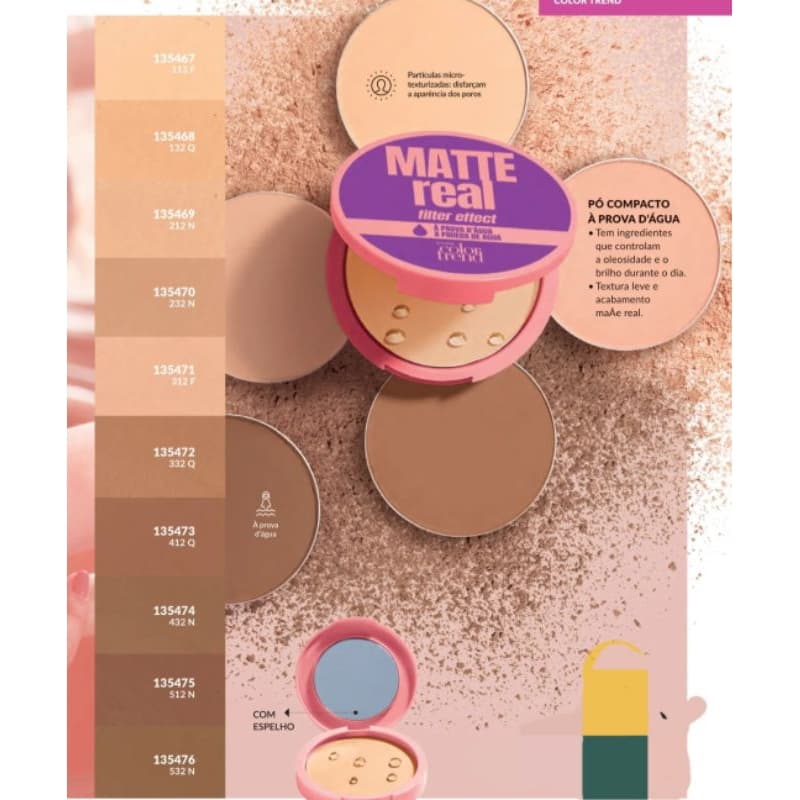 Po compacto Facial  Matte Real (à prova d'água) 8g com espelho