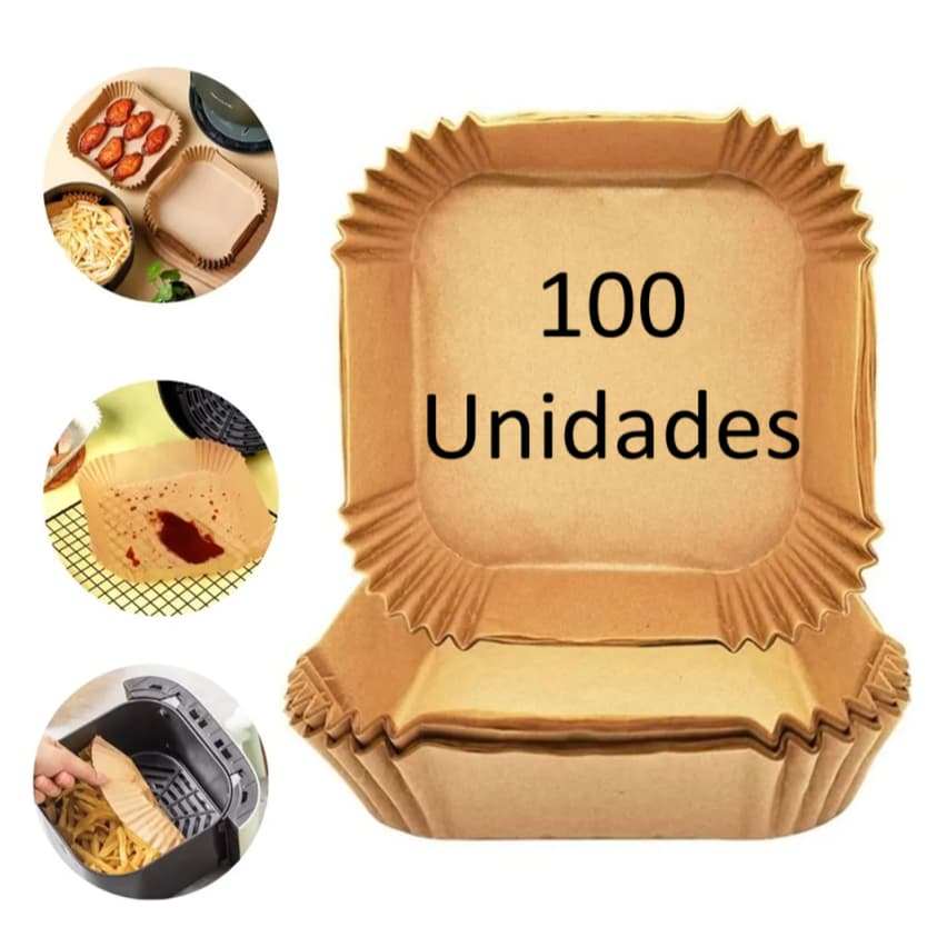 Kit 100 Formas Papel P/ Airfryer - Forro Antiaderente Quadrada - recipientes airfryer