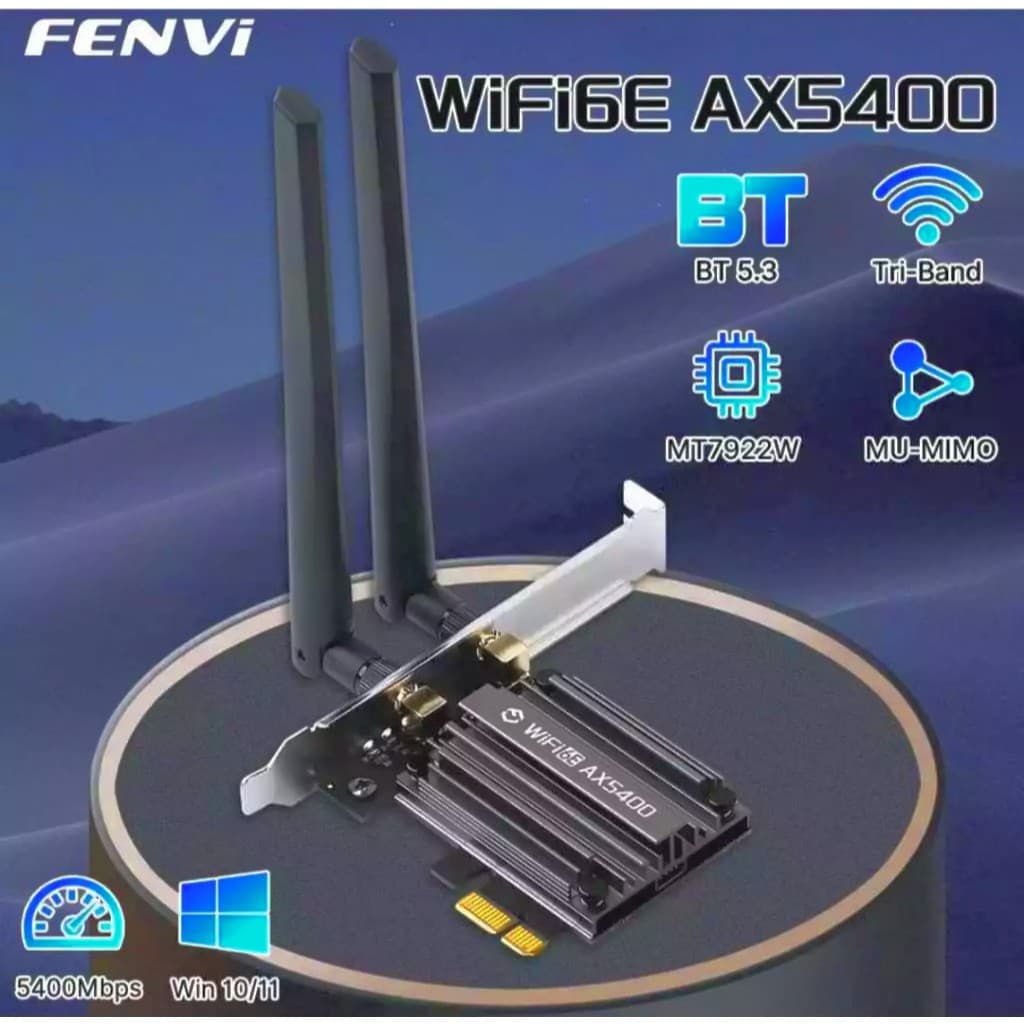 Placa Adaptador de Rede Wi-fi Fenvi Ax5400 6e Pcie Bt 5.3 (compatível com gabinetes low profile)