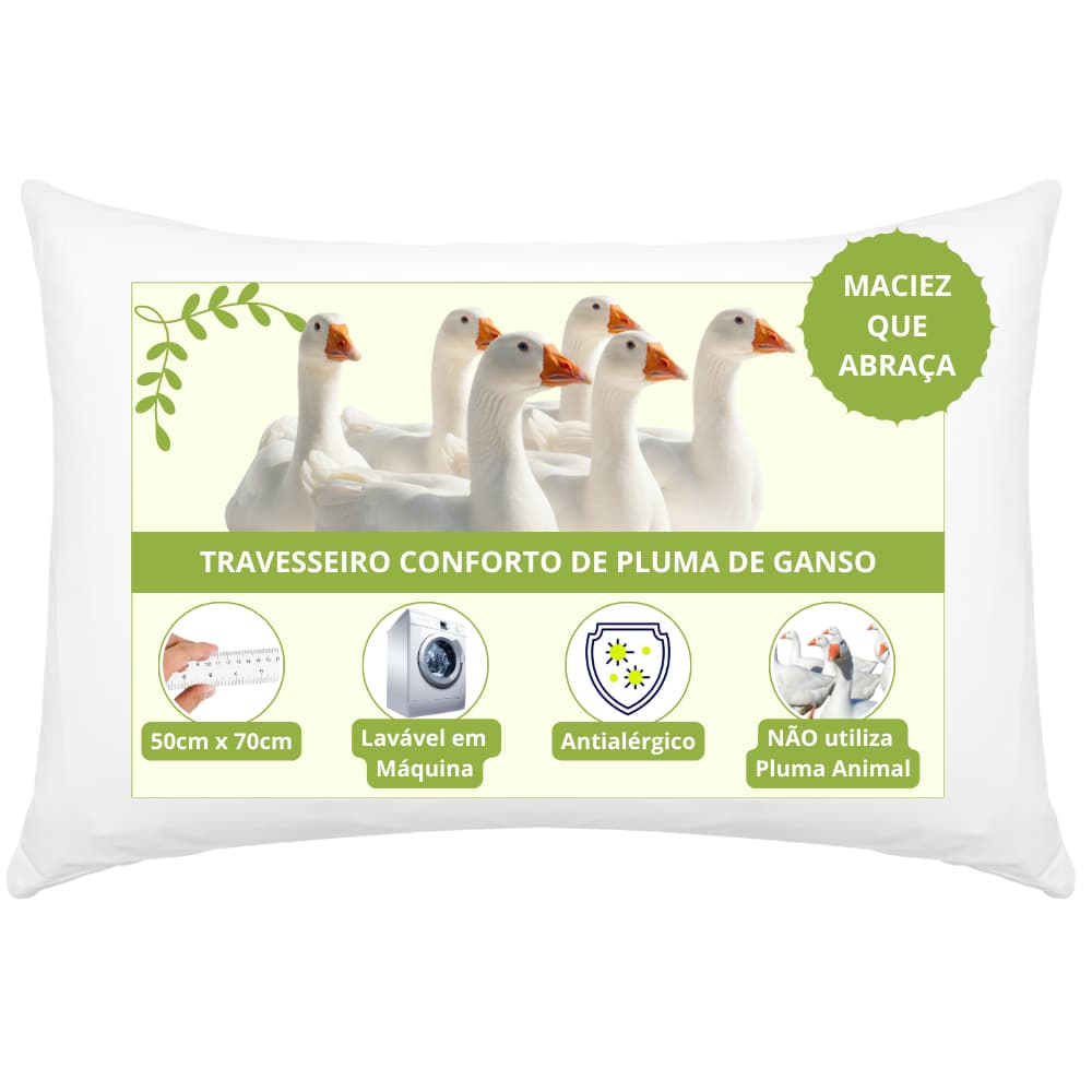 Travesseiro 50x70 Pluma Sintética Super Macio Antialérgico Lavável Conforto Premium Fibra Siliconada