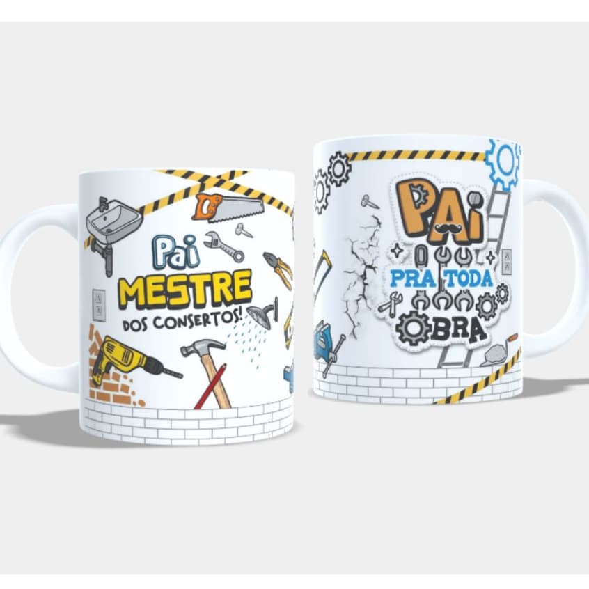 Caneca Presente Pai Papai Mestre de Obras Pedreiro Servente Conserto Dad Paizão Porcelana 325ml