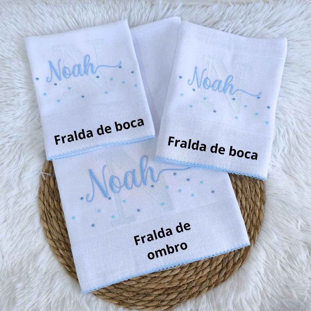 Kit Fraldas Personalizadas contendo Fraldas de Boca e  Fralda de Ombro/ Fraldinhas de Boca e Ombro.