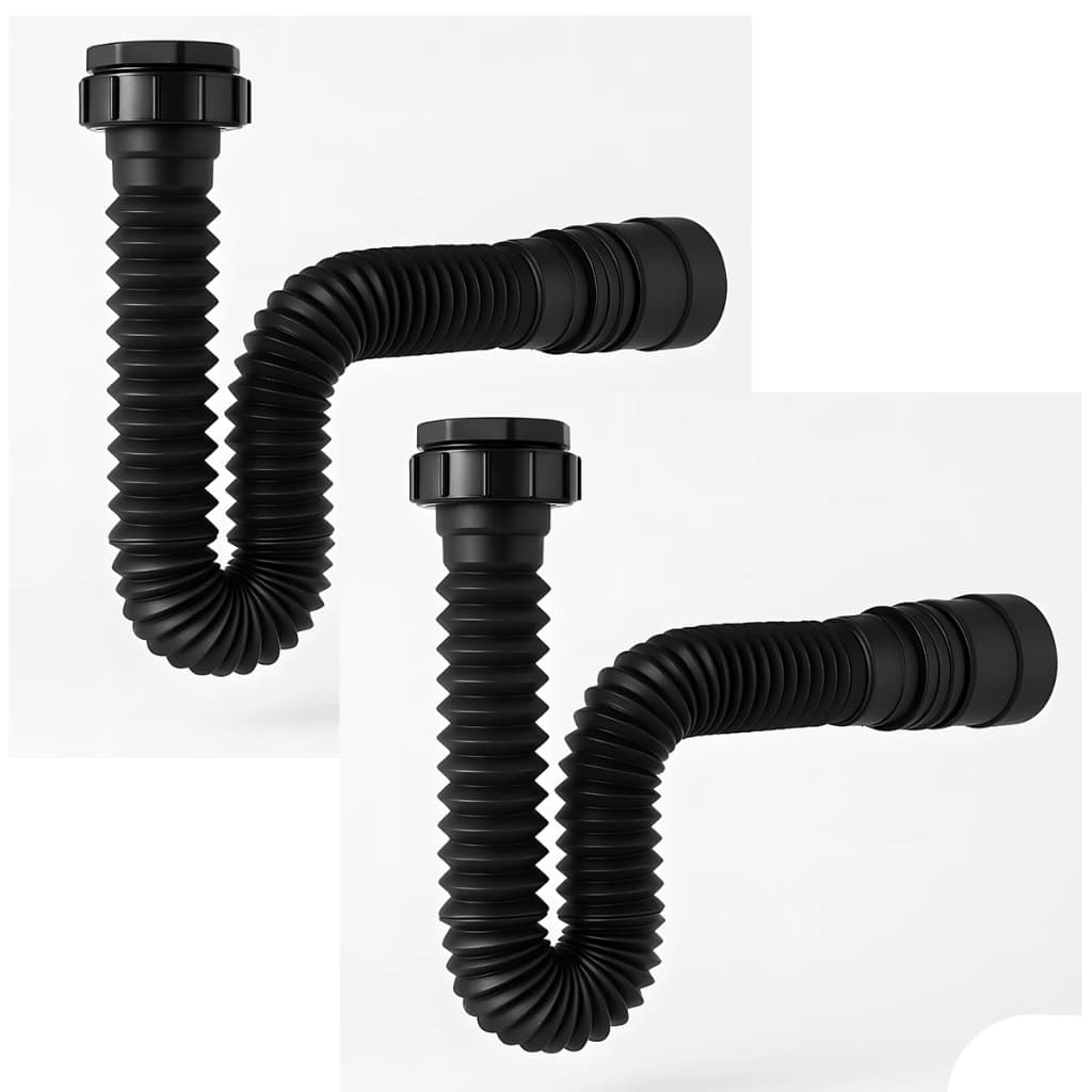 Kit 2 Sifões Flexíveis Sanfonados Universais Preto – Ajustável para Pia, Tanque e Banheiro