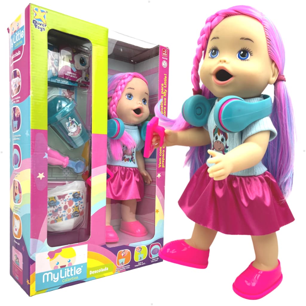 Boneca My Little Collection Descolada Brinquedo Faz Xixi Fone de Ouvido Celular Diver Toys