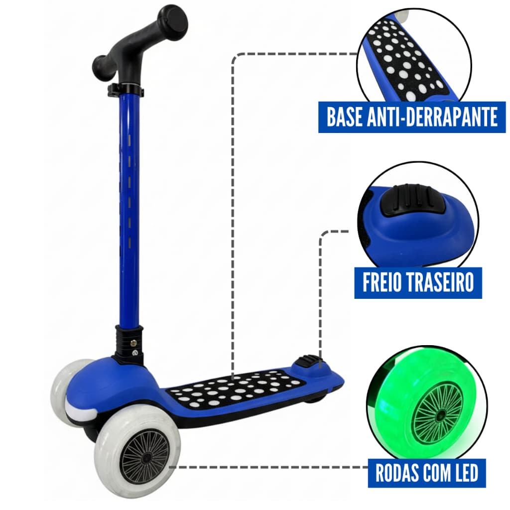Patinete Infantil scooter dobrável com Led 3 rodas varias cores e modelos