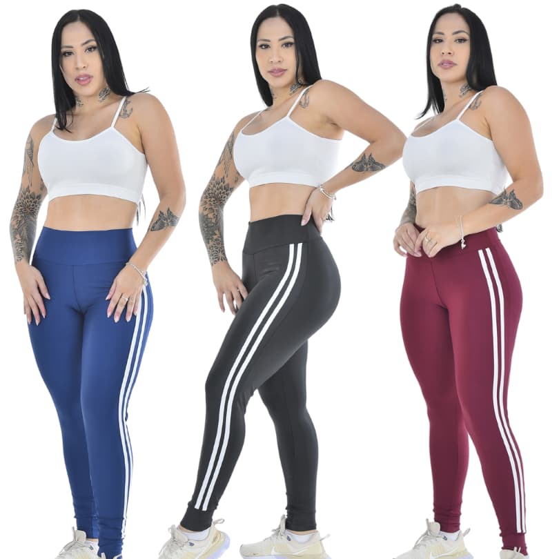 Kit 3 Calças Legging Feminina Fitness Cós Alto em Suplex para Atividade Física Academia e Corrida