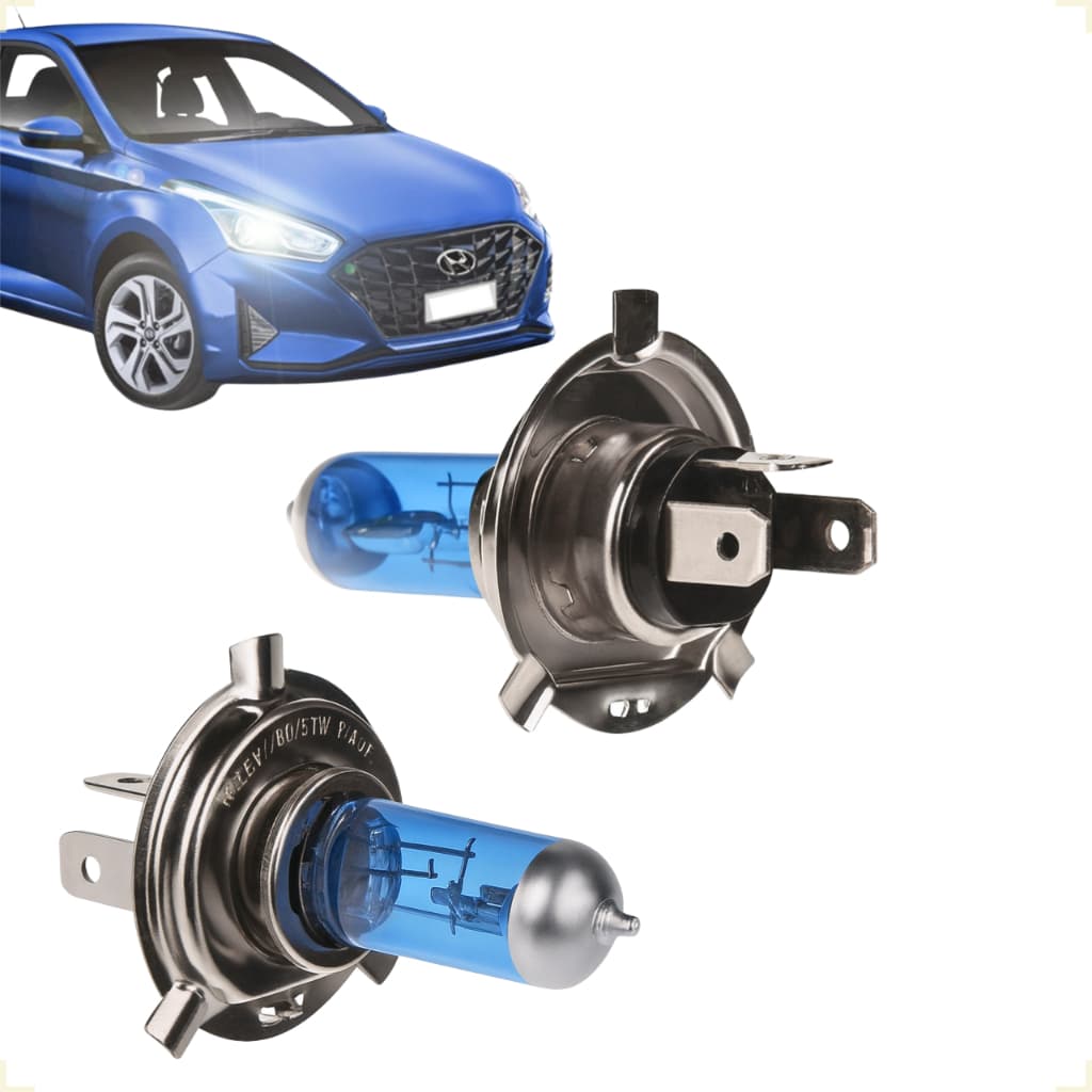 Par de Lâmpada Halógena Kit Conector H4 Super Branca Forte Biodo de Carro Farol Alto Baixo Moto