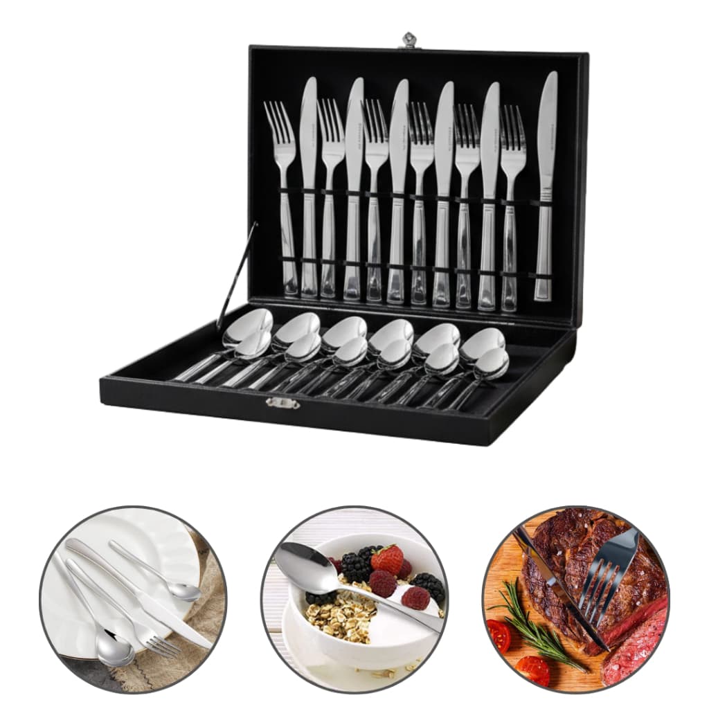 Faqueiro Jogo Talheres Resistente 24 Peças Inox Premium Luxo Com Maleta
