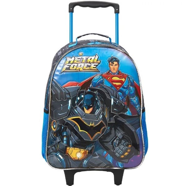 Mla Mochila de Rodinhas Escolar 40cm Bolsa Liga da Justiça Metal Force - Xeryus