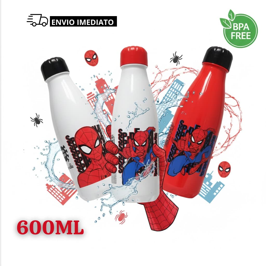 Garrafa Squeeze Plástico Garrafa de Água Infantil Personagem Homem-Aranha Marvel