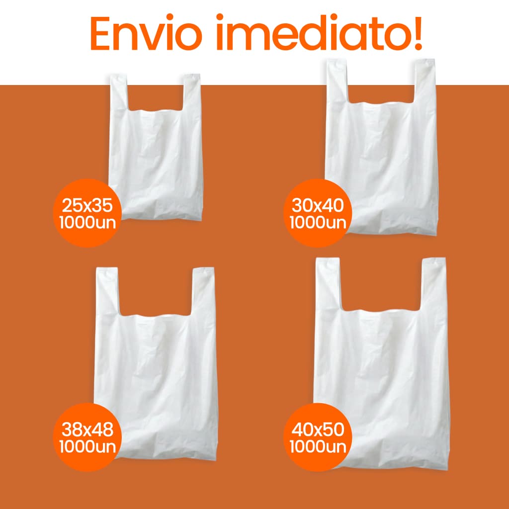 1000 unidades Sacola Plástica Branca 25x35, 30x40, 38x48, 40x50cm - Atacado | ENVIO IMEDIATO