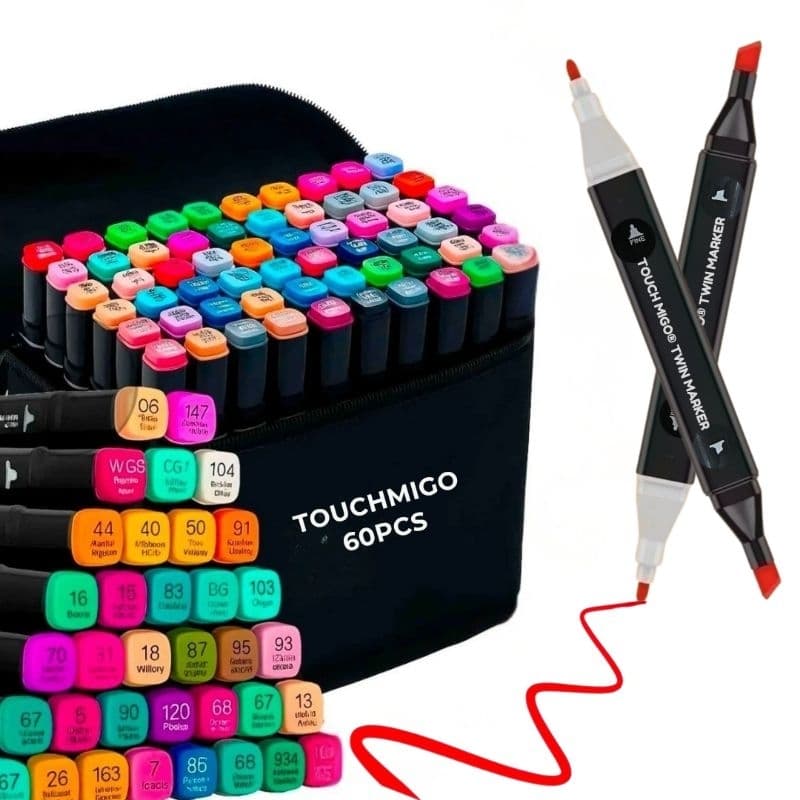 kit 60 Canetinhas Touch Ponta Dupla - Marcadores para Colorir Desenhos