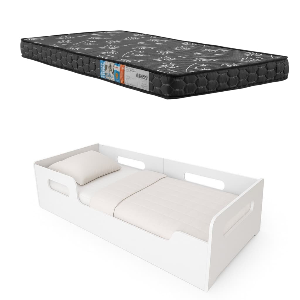 Cama Montessoriana Solteiro Princesa Menino/Menina Com Colchão D23 Maçio Toraflex- Branco