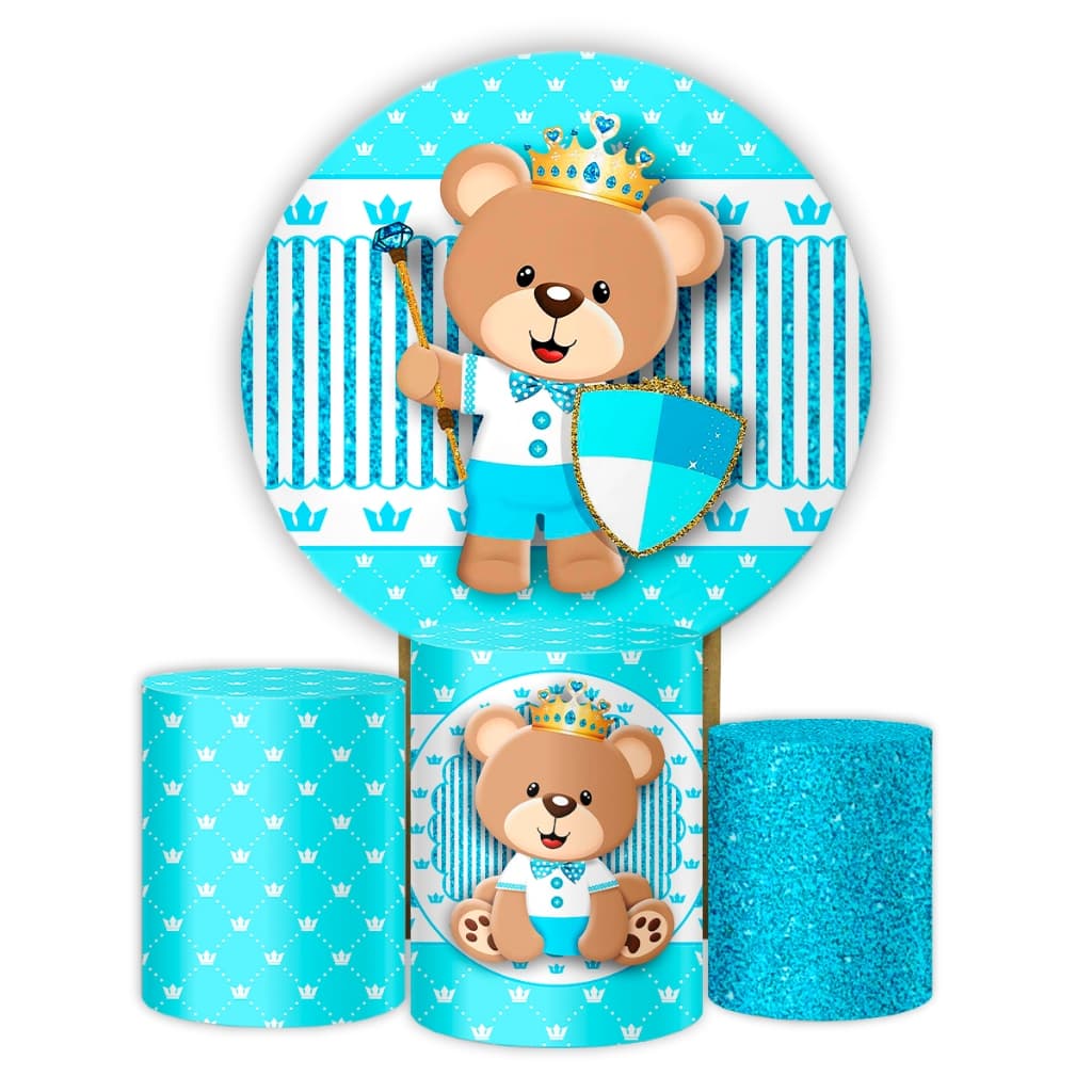 Painel Redondo + Capas Cilindros Kit Decorativo Festa Infantil Tema Ursinhos Coloridos - Sublimado Dtf Envio Rápido