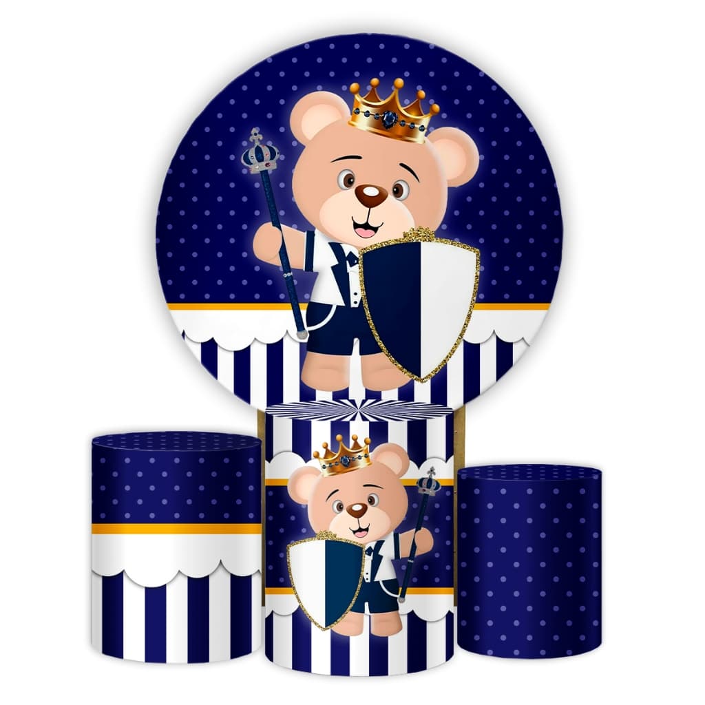 Capa Paineis e Festa Veste Fácil Redondo + Cilindros Sublimados Helanca Ursinhos Decorativo Chá de bebe Chá Revelação