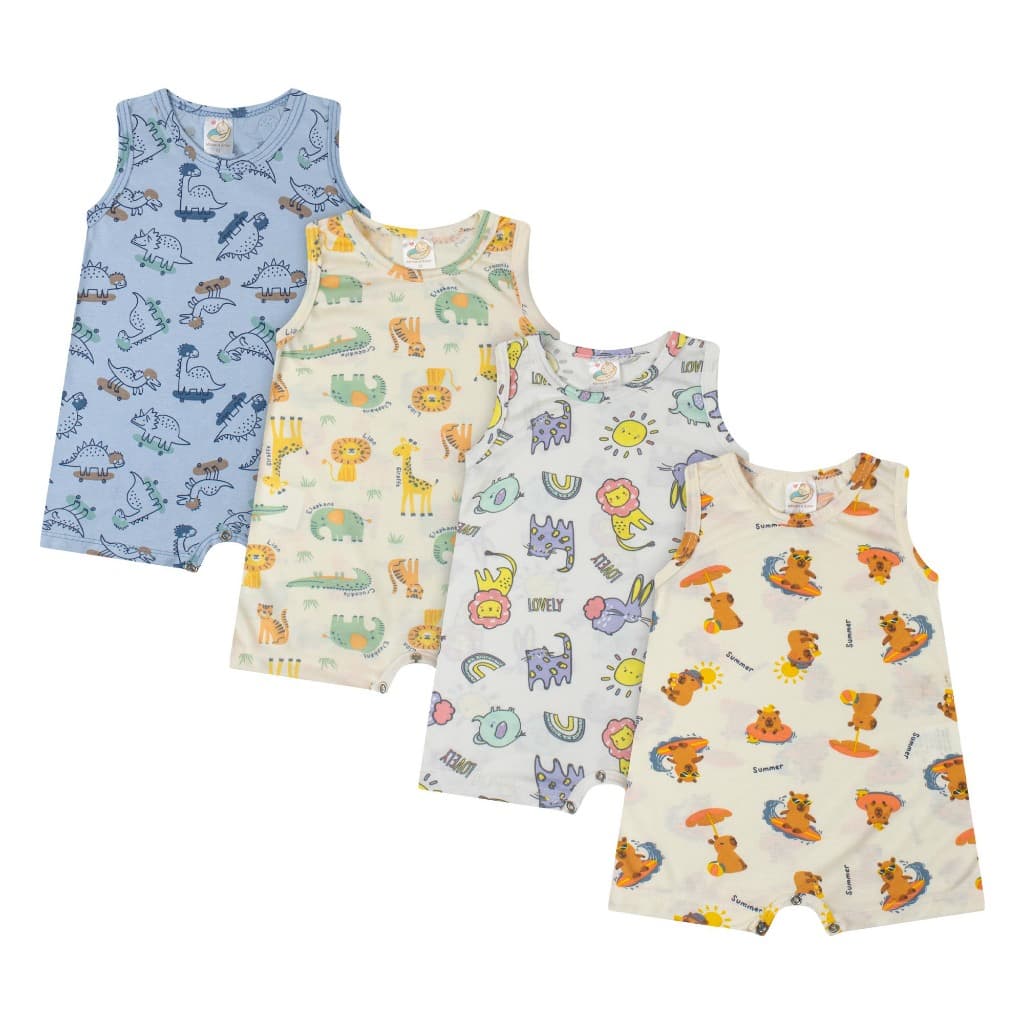 Kit Romper Infantil Regata Verão Menino Menina Curto Sortido P Ao 03