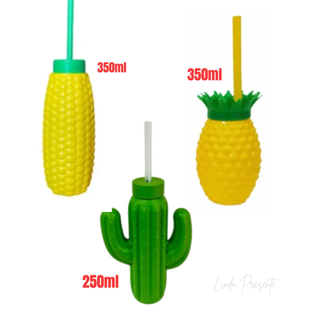Copo Decorativo Com Canudo Abacaxi Cacto Milho  Festa Decoração Tropical Drinks