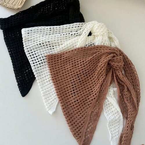 Lenço Bandana de Tricot Feminina Estilo Crochê Artesanal Verão Tendencia