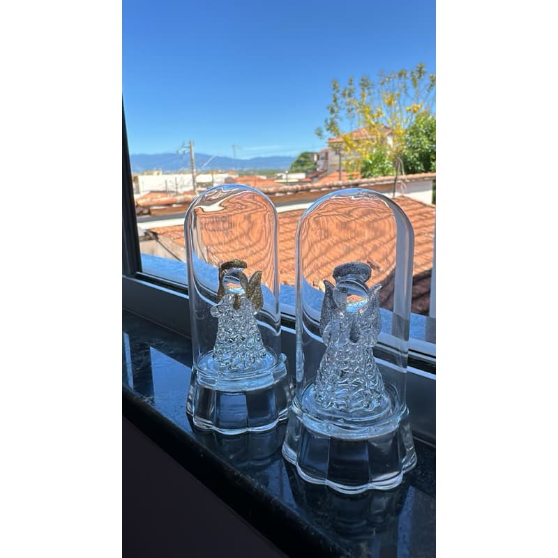 LEMBRANÇA ANJO DE CRISTAL NA CÚPULA DOURADOO PRATEADO ACENDE A LUZ ANIVERSÁRIO BATISMO