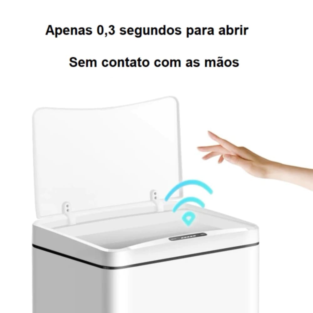 Lixeira Automática Retangular 40 Litros com Sensor em Aço - Branca