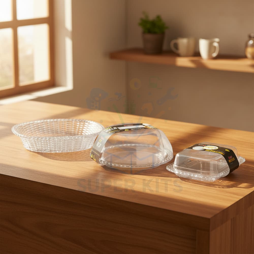 Kit Cafe da Manhâ Porta Pão + Mantegueira + Quejeira Transparente Retro Luxo Plástico Cristal