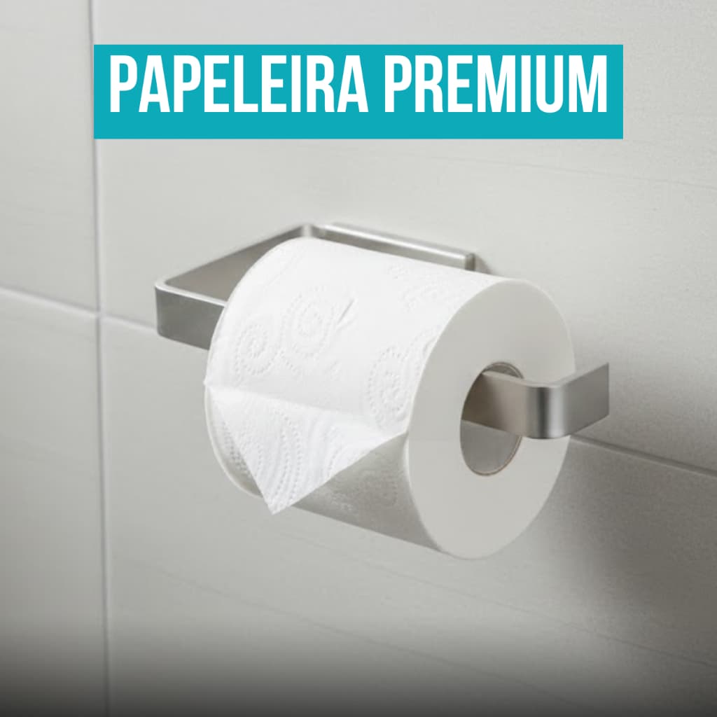 Papeleira Porta Papel Higiênico Quadrado Luxo Retangular Aço Inox Dupla Fixação de Parede