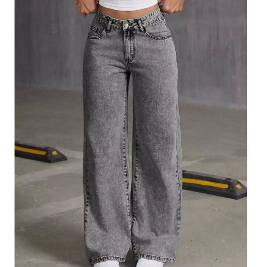 Calça Jeans Feminina Wide Leg Cintura Alta 100% Algodão